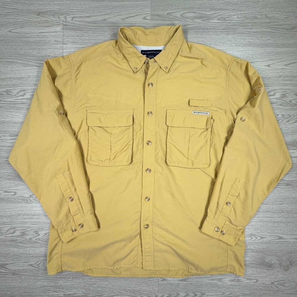 ExOfficio Mens Button Down Shirt Vented Hiking Fishing Yellow‎ XL Long Sleeve